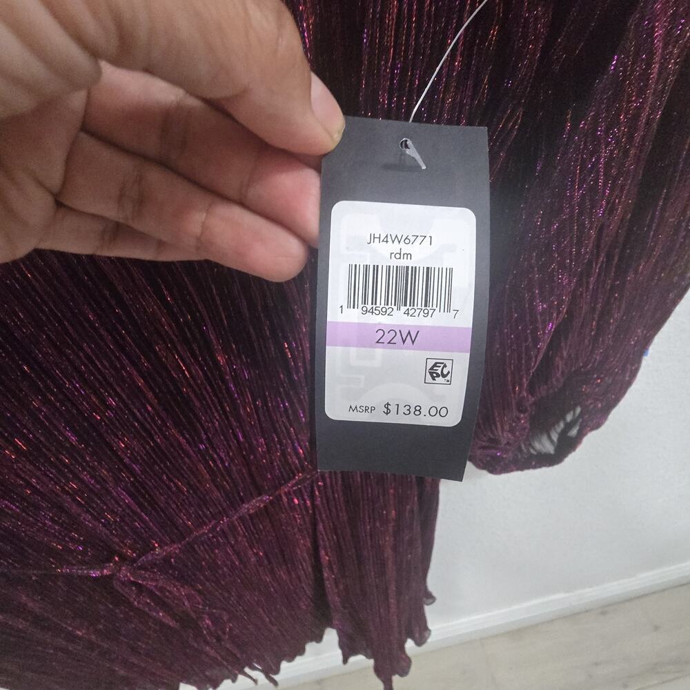 Jessica Howard 22W Metallic Pleated DressPlum Purple Sparkle Party Cocktal - Picture 6 of 11
